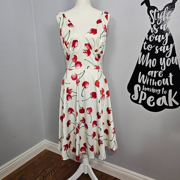 Tatyana Cherry V Neck Sleeveless Retro Midi Swing Dress - Picture 2 of 14